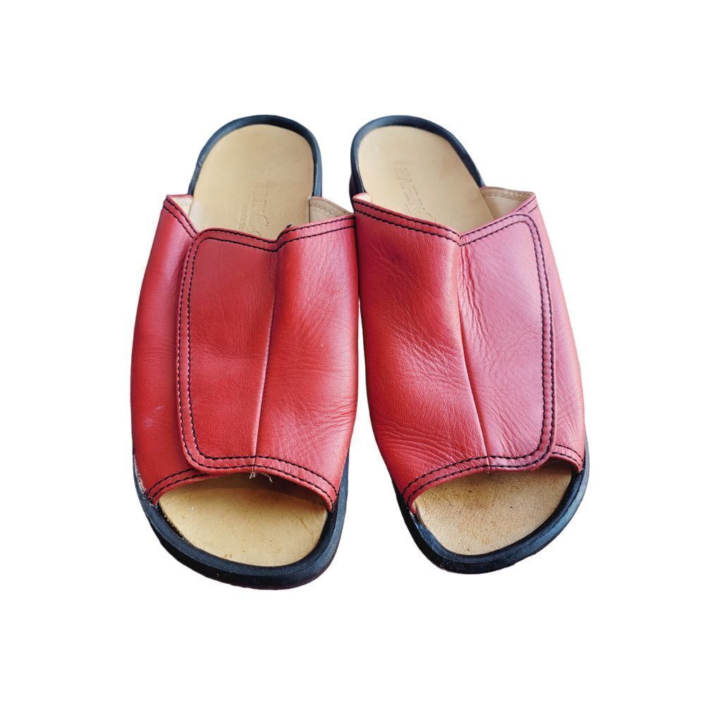 Haflinger Red Leather Slide Sandals